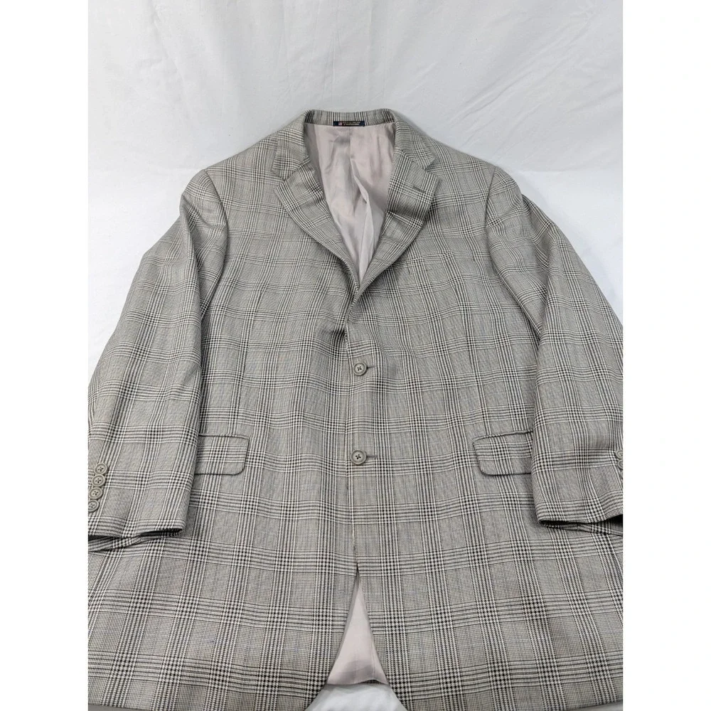 Hart Schaffner Marx Chicago Wool Blazer Suit Jacket Gray Botto 48L Big 52